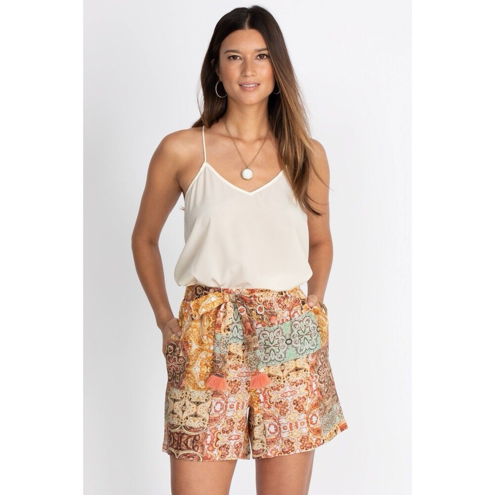 Johnny Was Jade Astoria Easy Shorts Size M Colorful Patchwork Print Linen Boho